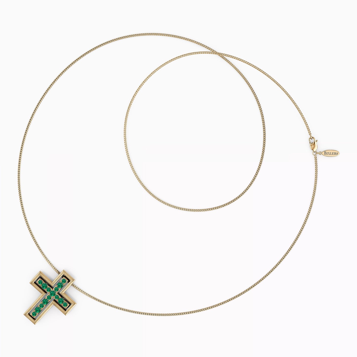 Shared Prong Detachable Two-Piece Cross Pendant in 14K Gold With Emeralds