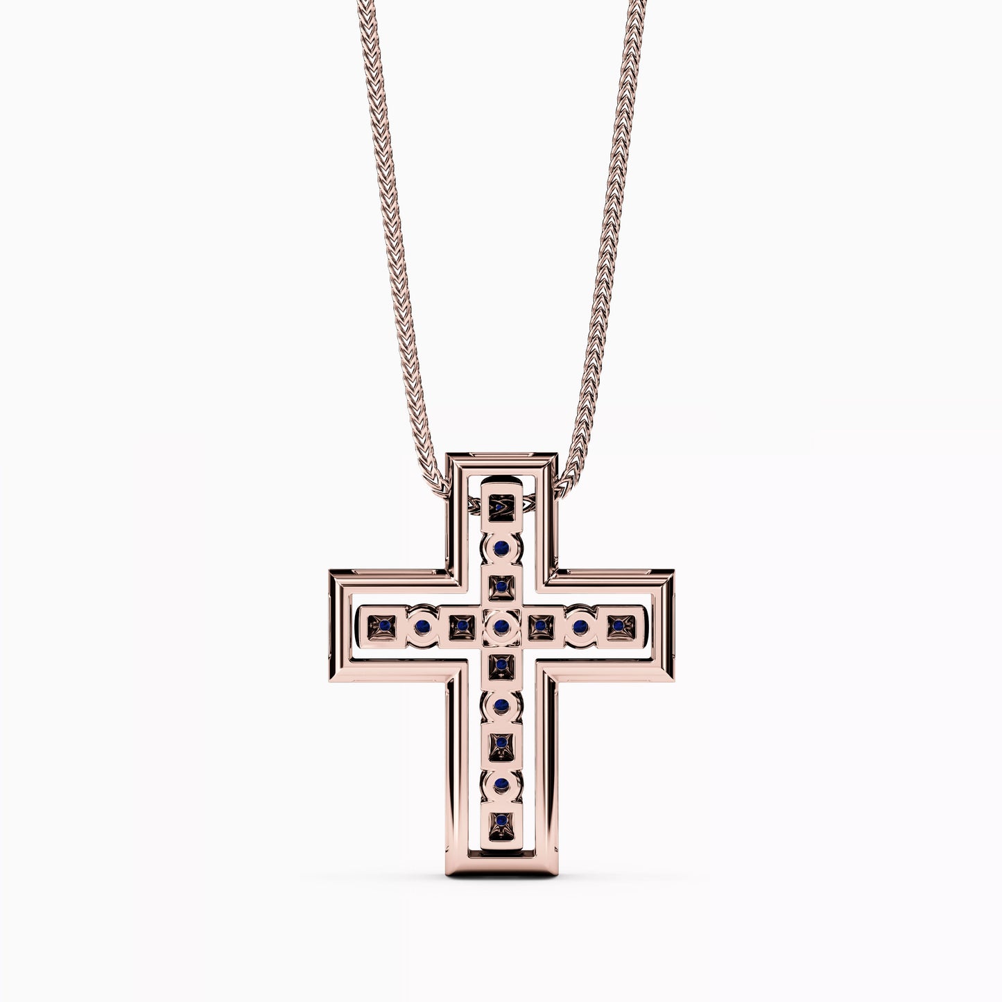 Shared Prong Detachable Two-Piece Cross Pendant in 14K Gold With Sapphires