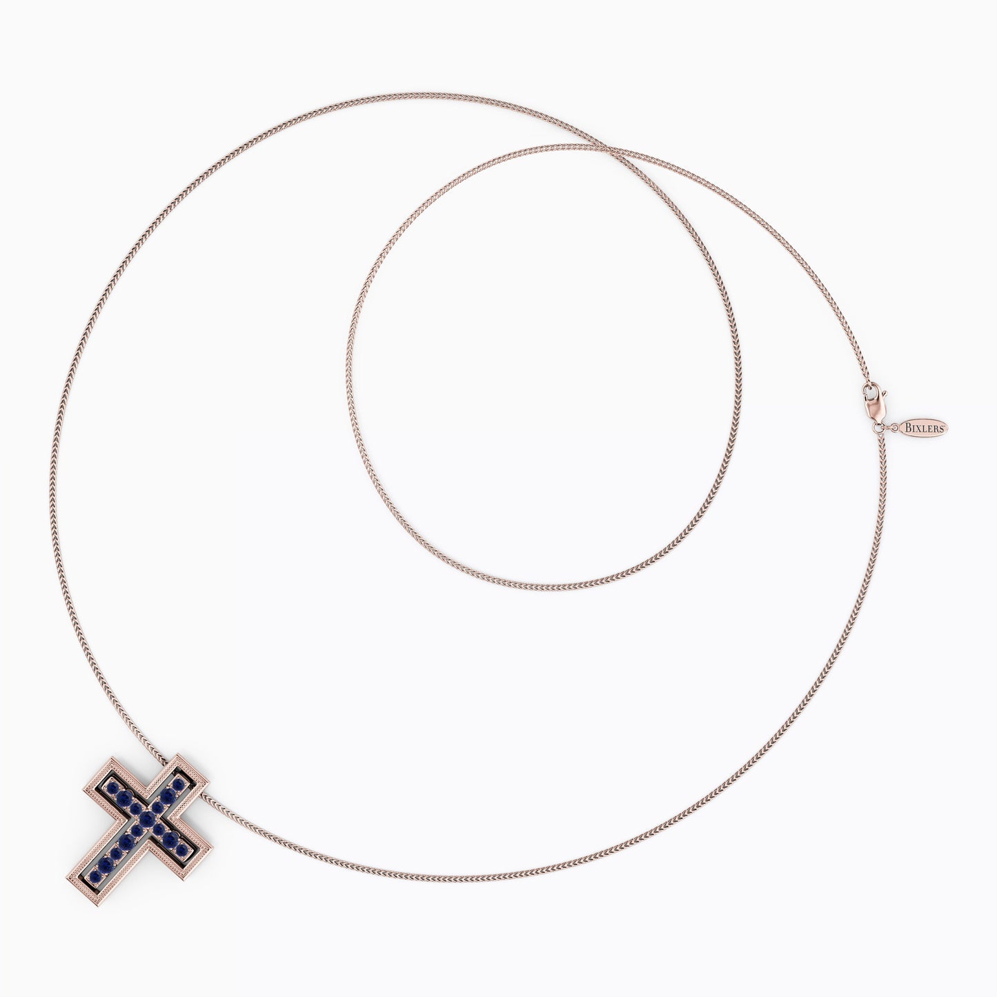 Shared Prong Detachable Two-Piece Cross Pendant in 14K Gold With Sapphires