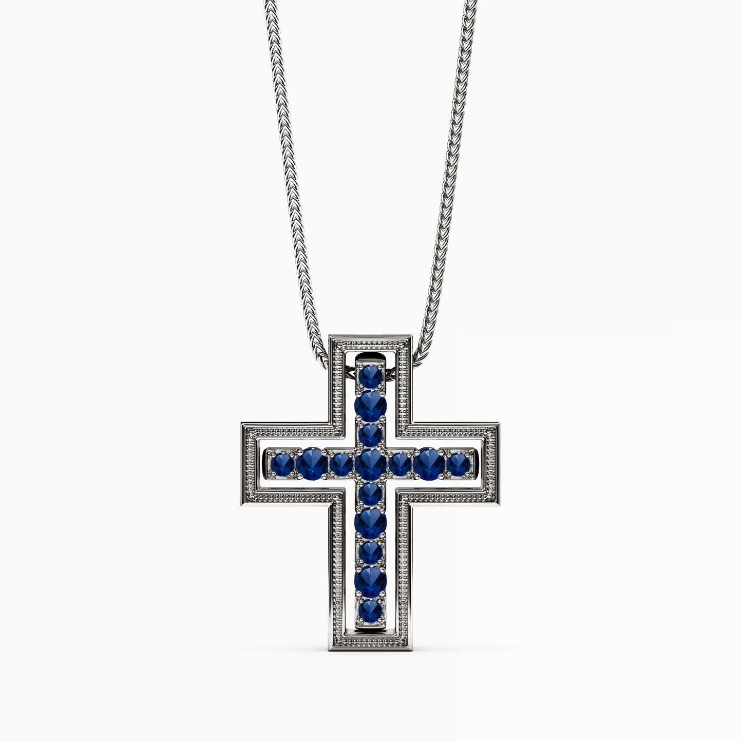 Shared Prong Detachable Two-Piece Cross Pendant in 14K Gold With Sapphires