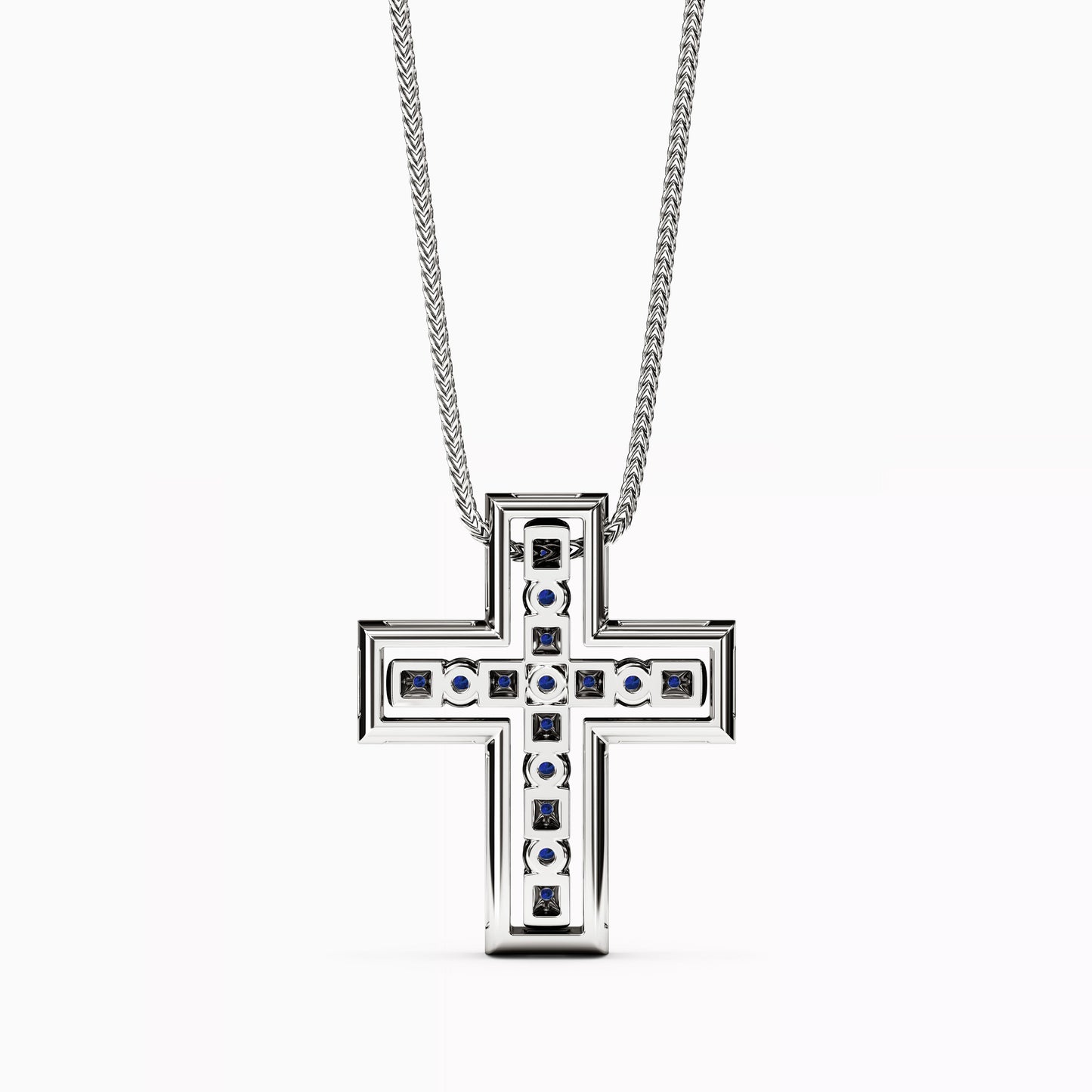 Shared Prong Detachable Two-Piece Cross Pendant in 14K Gold With Sapphires