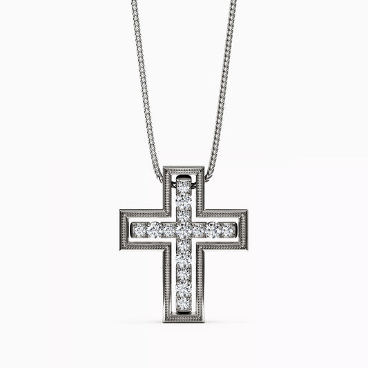Shared Prong Detachable Two-Piece Cross Pendant in 14K Gold With Diamonds