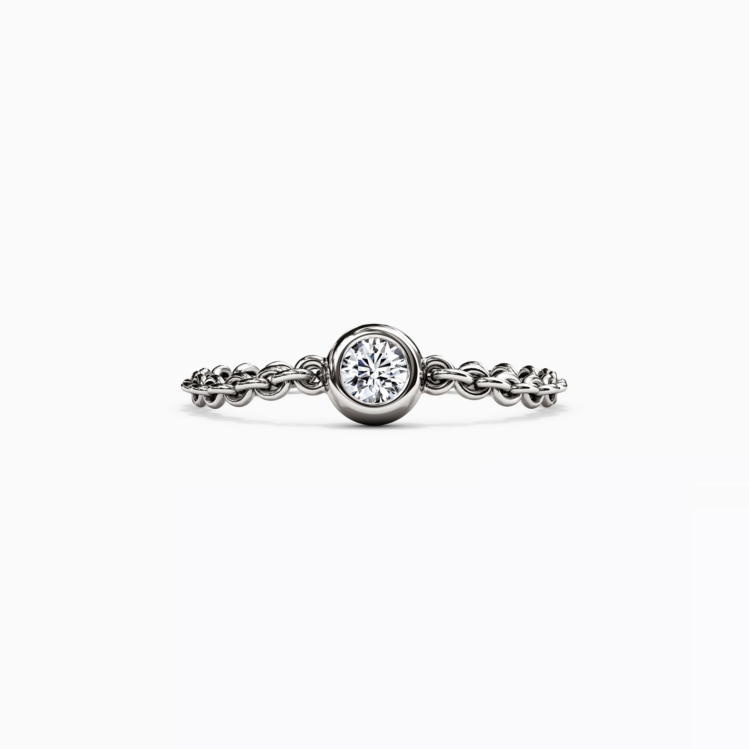 Diamond Bezel Chain Stackable Ring | 14K Gold