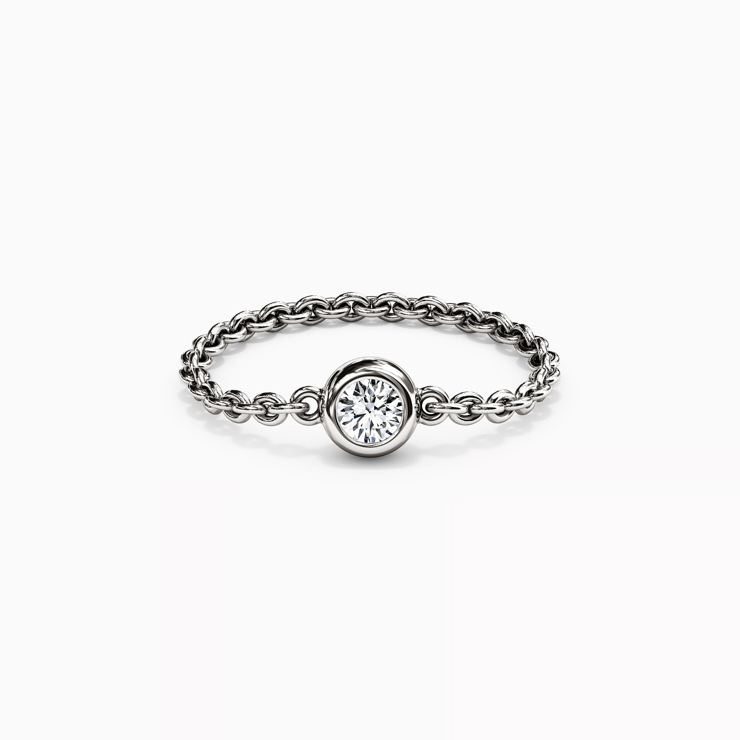 Diamond Bezel Chain Stackable Ring | 14K Gold