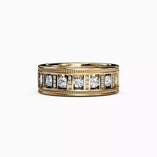 Channel Set Detailed Edge Ring in 14K Gold With Diamonds