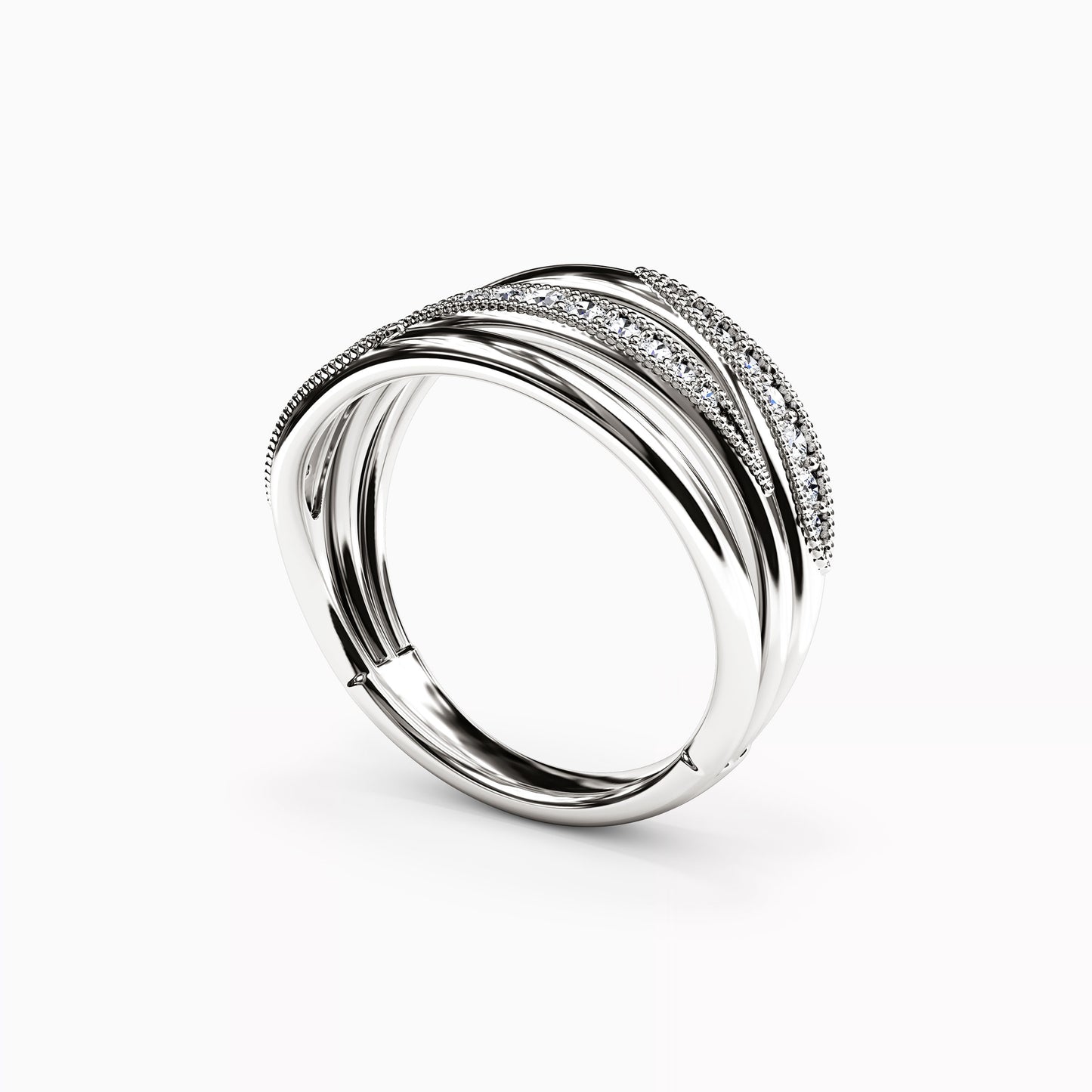 Diamond Channel Triple Band Ring in 18K Gold
