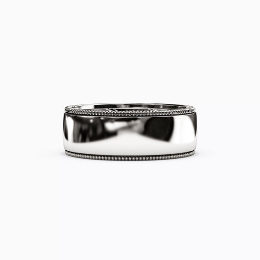 Dome Polished Milgrain Wedding Band in Platinum
