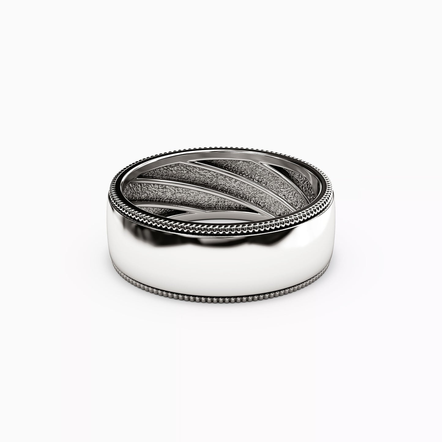 Dome Polished Milgrain Wedding Band in Platinum