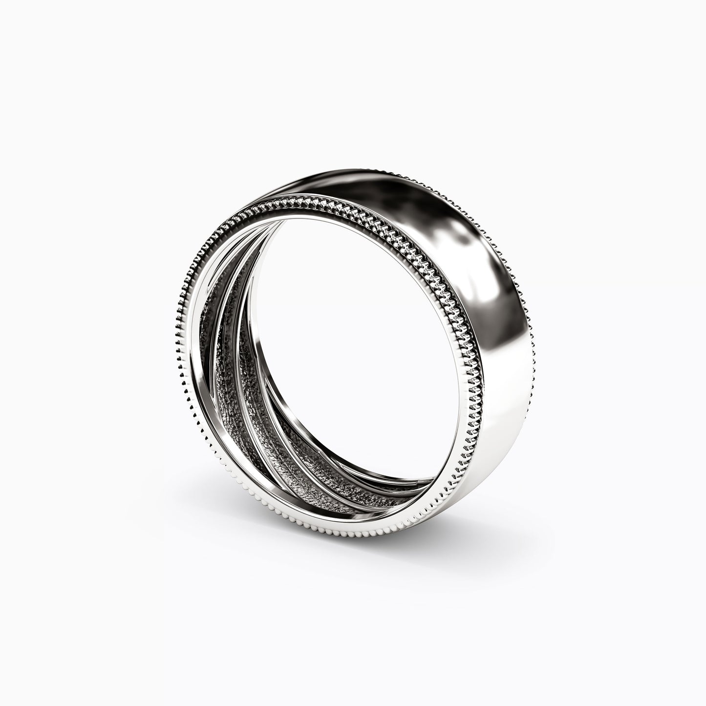 Dome Polished Milgrain Wedding Band in Platinum