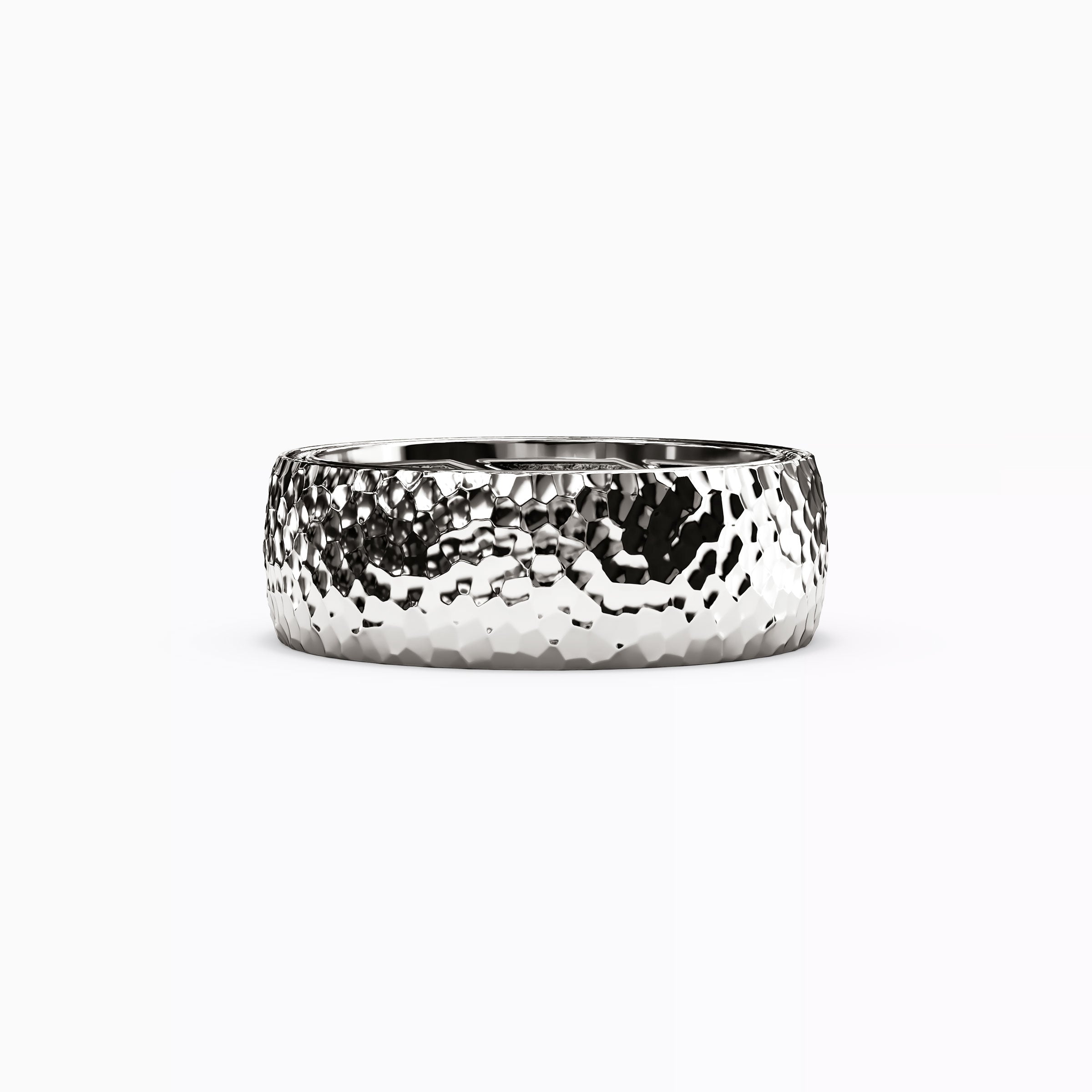 Hammered Polished Wedding Band in Platinum