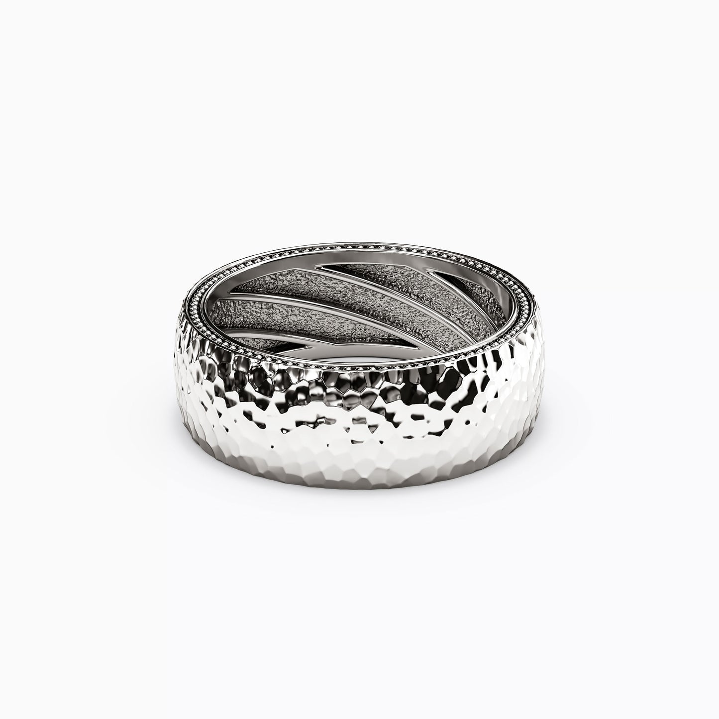 Hammered Polished Wedding Band in 14K Gold