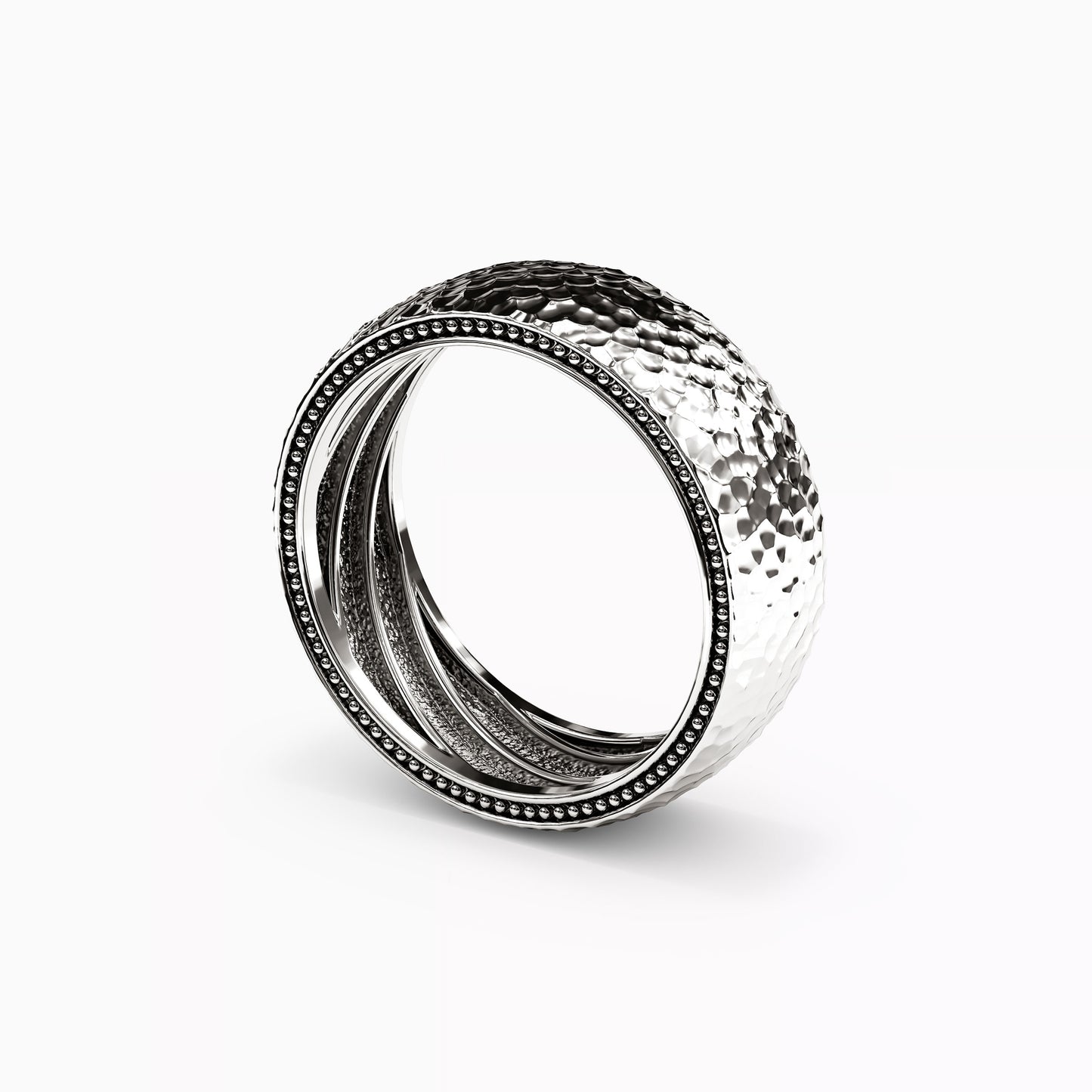 Hammered Polished Wedding Band in 14K Gold