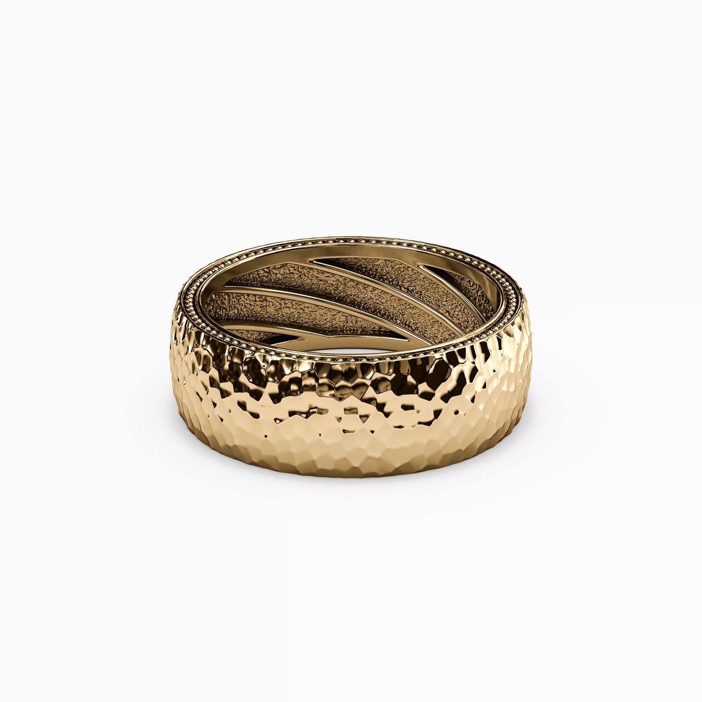 Hammered Polished Wedding Band in 14K Gold