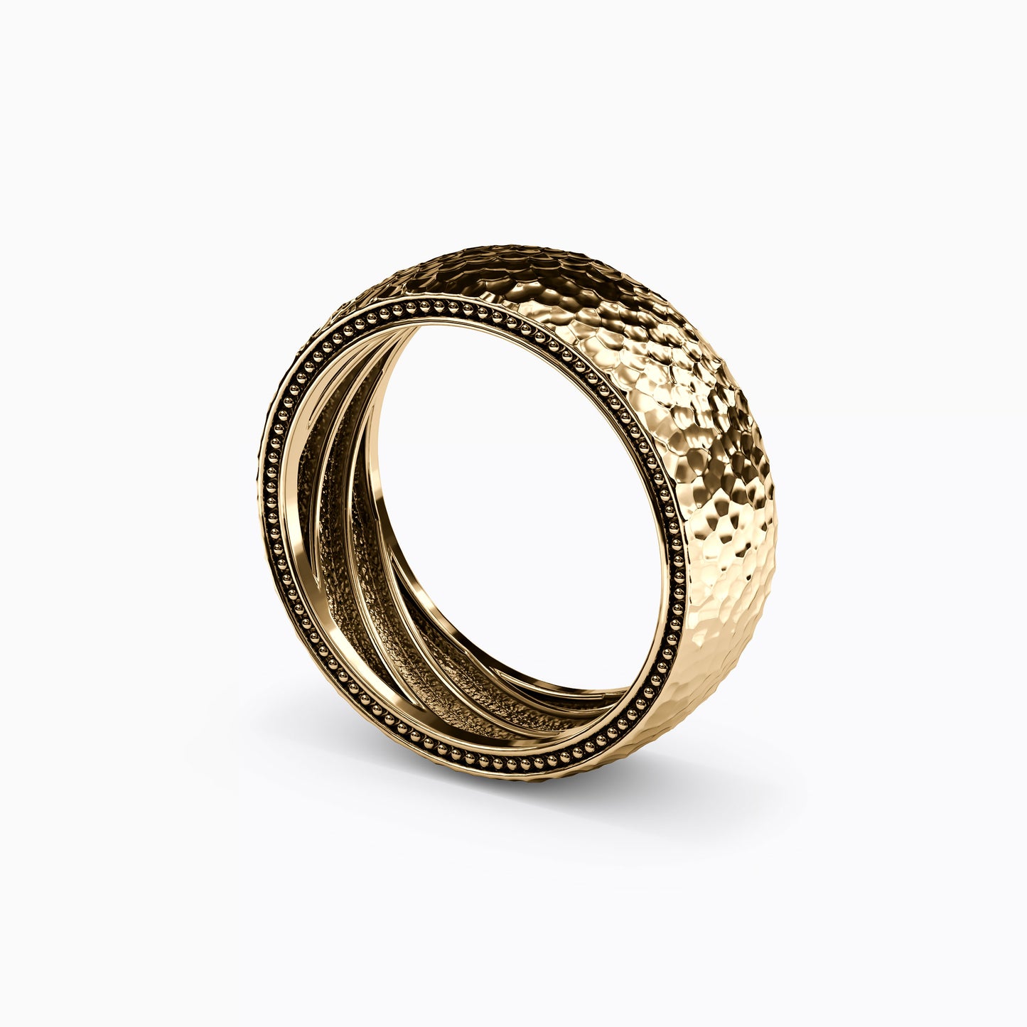 Hammered Polished Wedding Band in 14K Gold