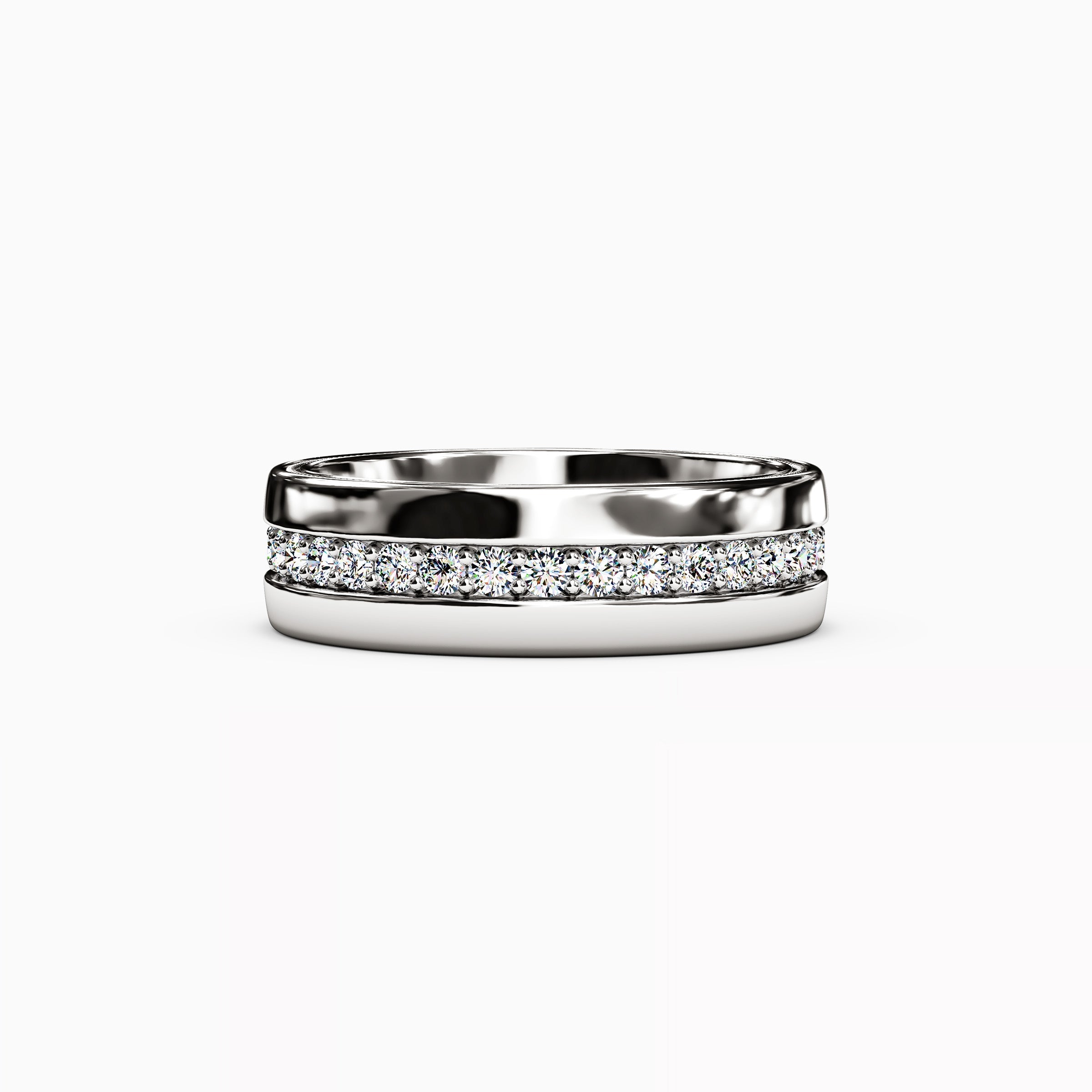 Diamond Single Row Milgrain Men's Wedding Band in Platinum