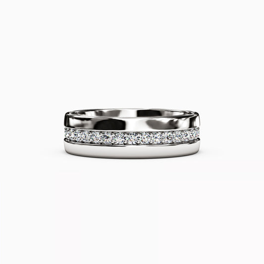 Diamond Single Row Milgrain Men's Wedding Band in Platinum