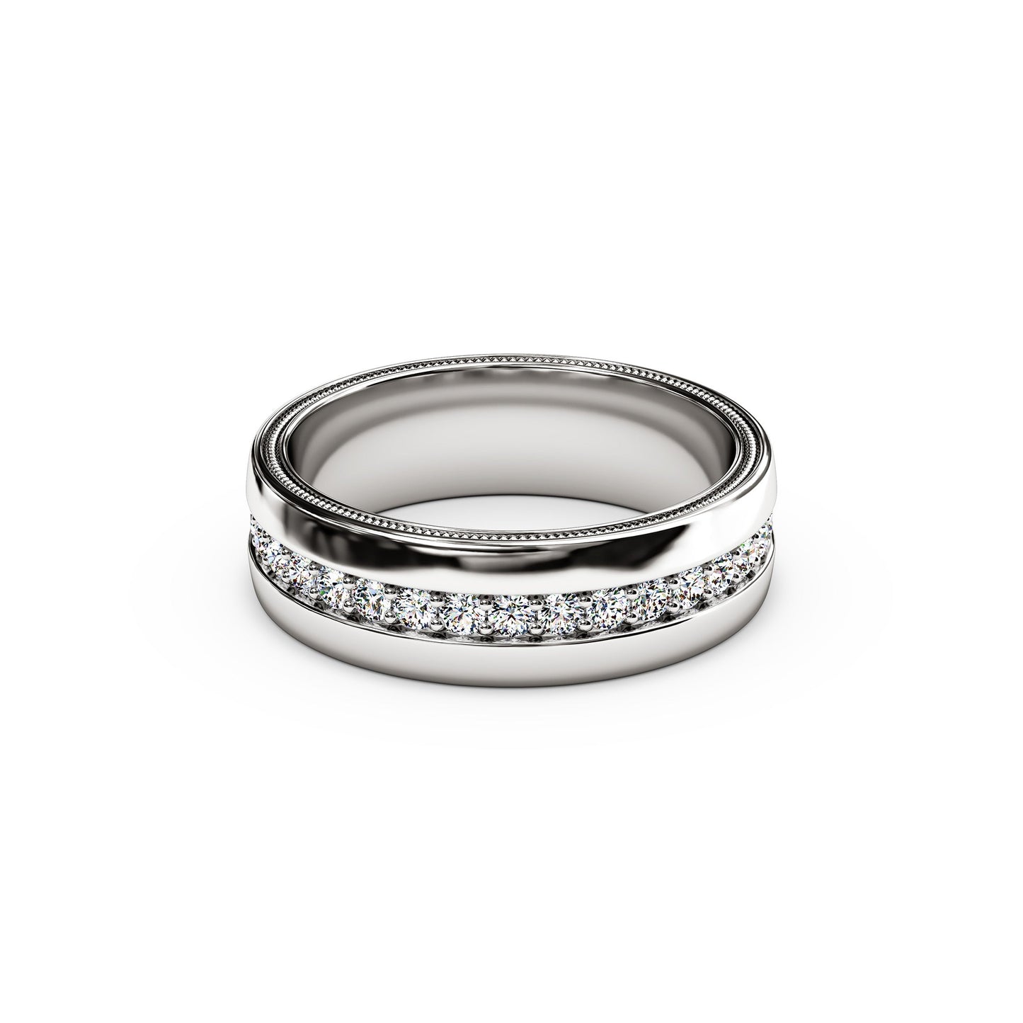 Diamond Single Row Milgrain Men's Wedding Band in 14K Gold