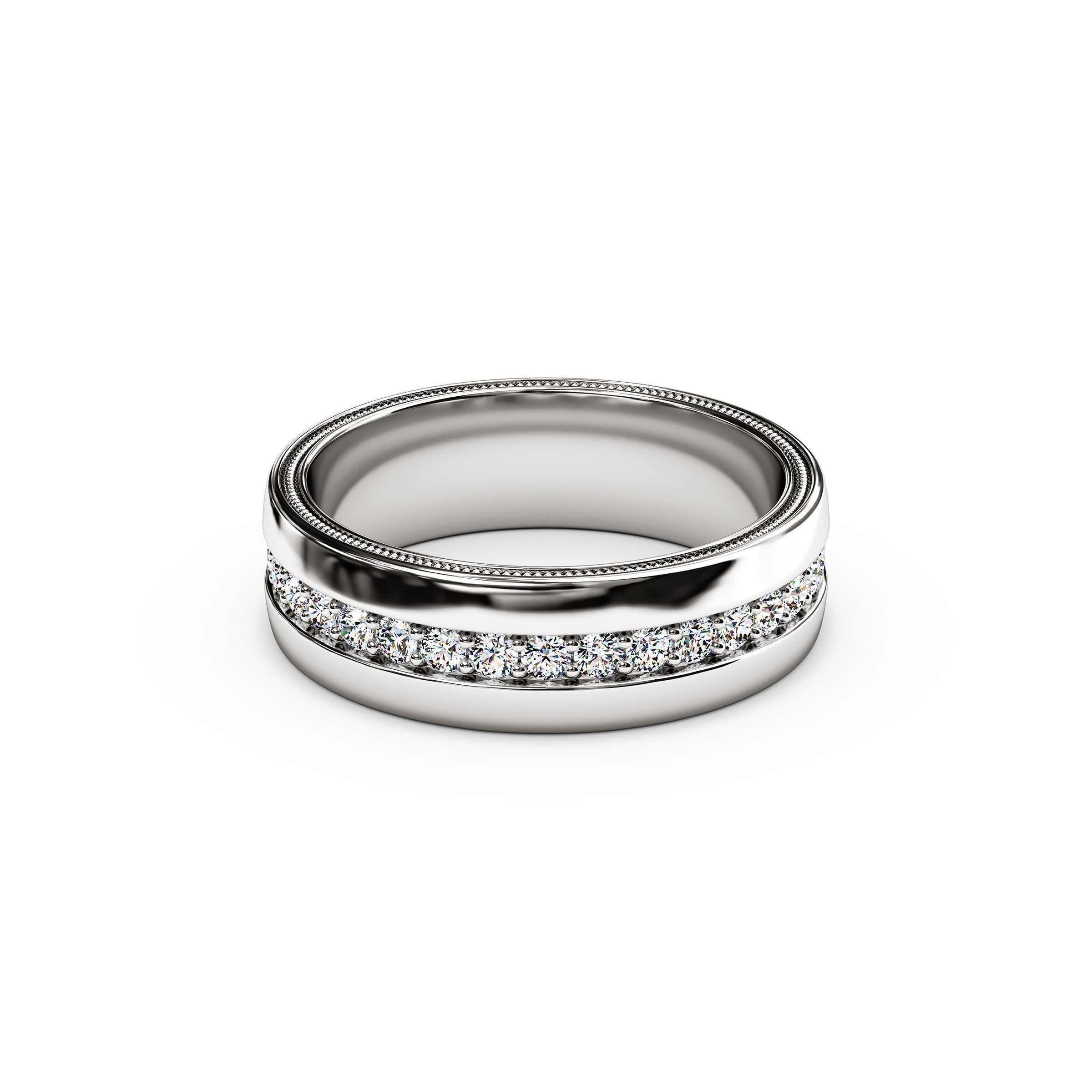 Diamond Single Row Milgrain Men's Wedding Band in Platinum
