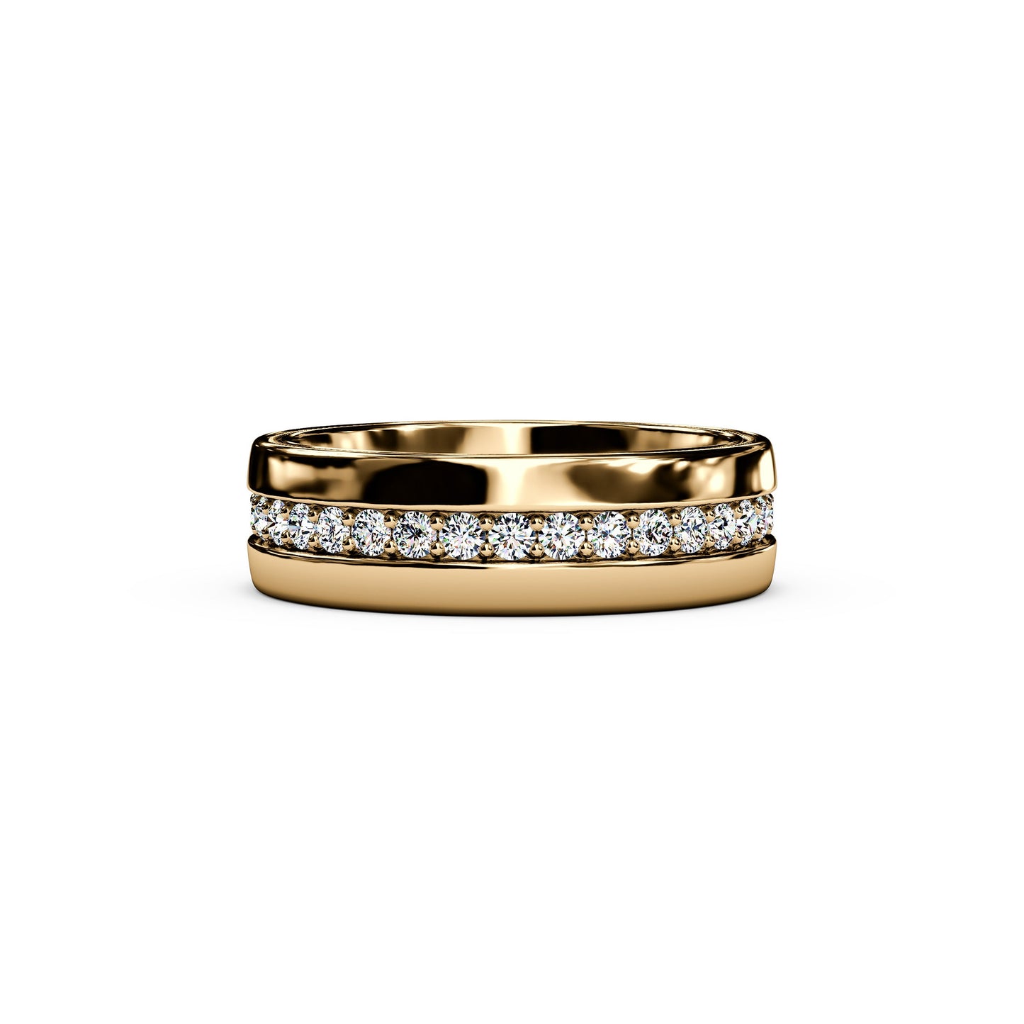 Diamond Single Row Milgrain Men's Wedding Band in 14K Gold