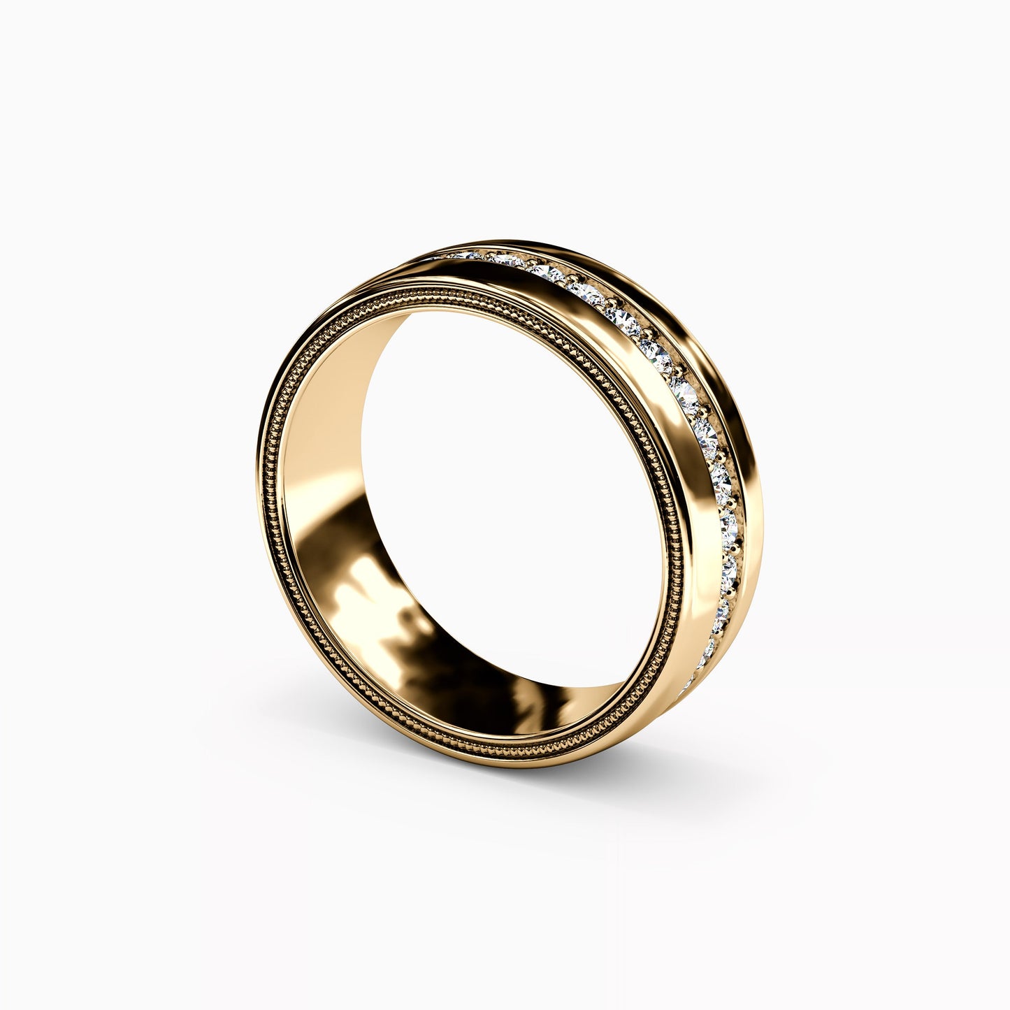 Diamond Single Row Milgrain Men's Wedding Band in 14K Gold